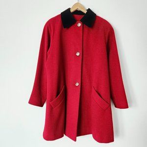 Jones New York Red Pea Coat with Black Collar